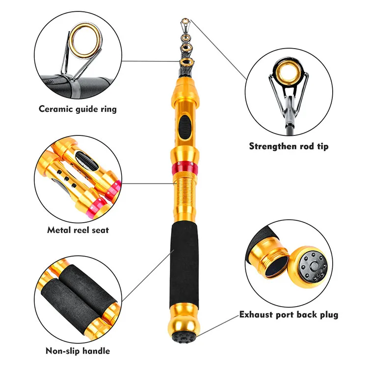 1.8m-2.7m telescopic fishing rod Lightweight portable lure set hook fishing rod and reel combo with reel