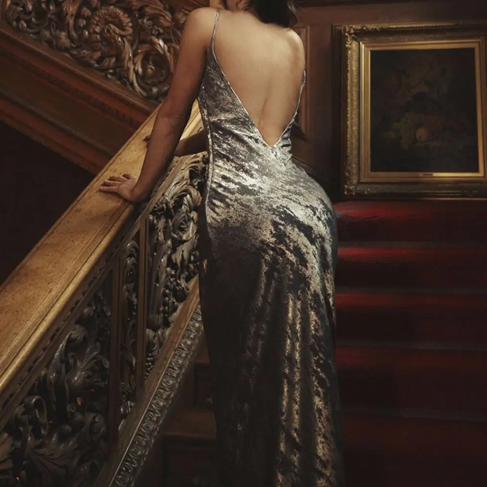 2023 Oem Odm Elegant Luxury Satin Deep V Open Back Design Wedding Glam Event Gowns For Women Evening Dresses