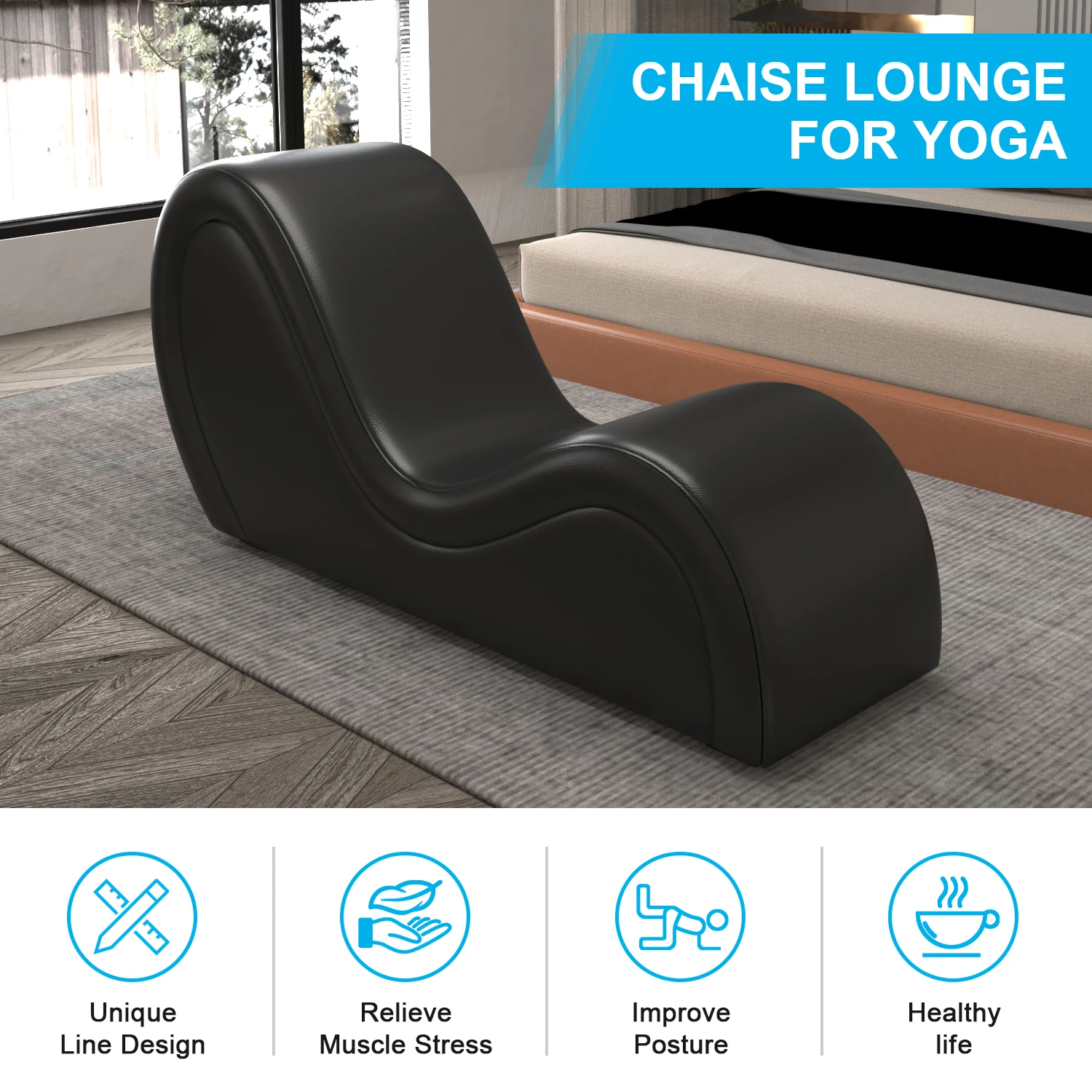 Black Adult Hotel S-Shape Yoga Sex Lounge Chair Love Sofa Sex Furniture