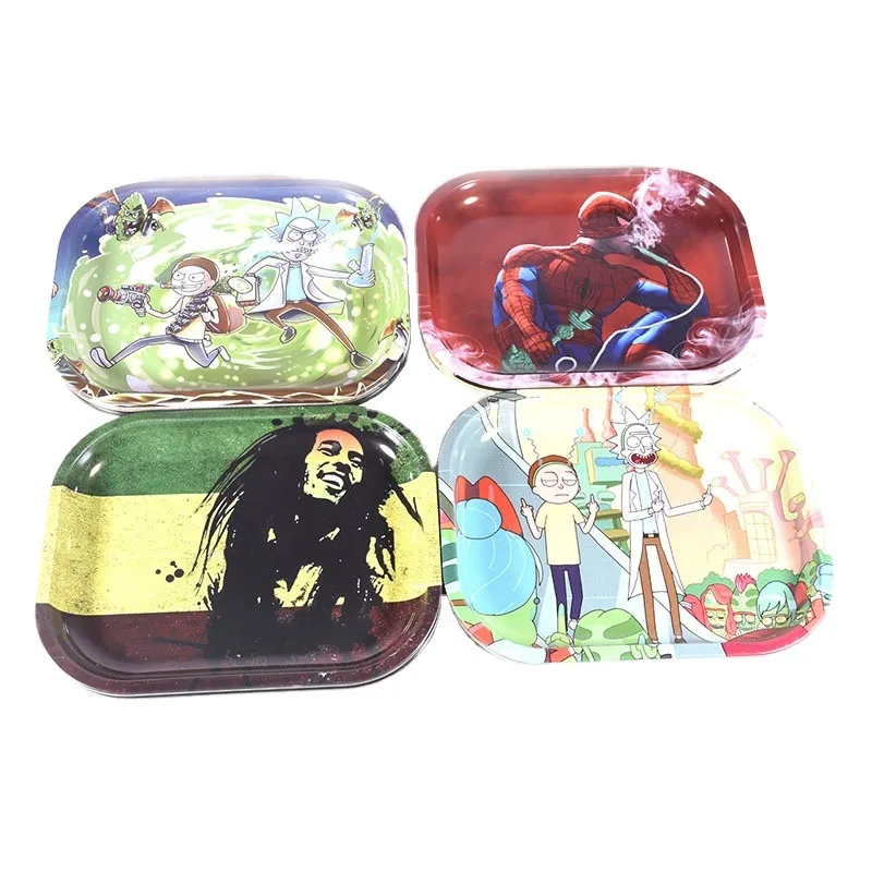 Wholesale 18*14cm Custom Logo Smoke Metal Herb Trays Plain Cigarette Tray Custom Rolling Tray with Magnetic Cover/Lid