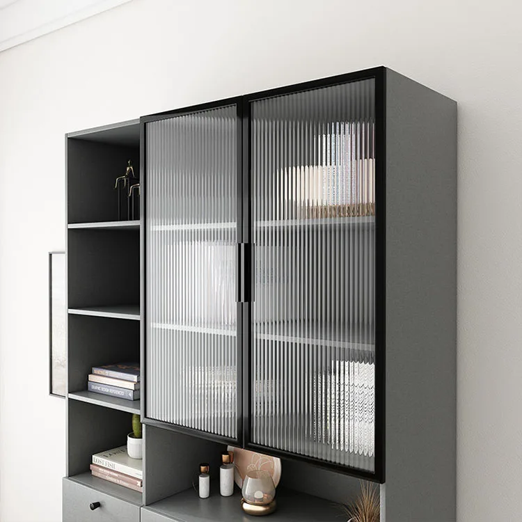 Modern Simple Bookshelf 2 3 Door Wooden Bookcase With Glass Door And Drawer