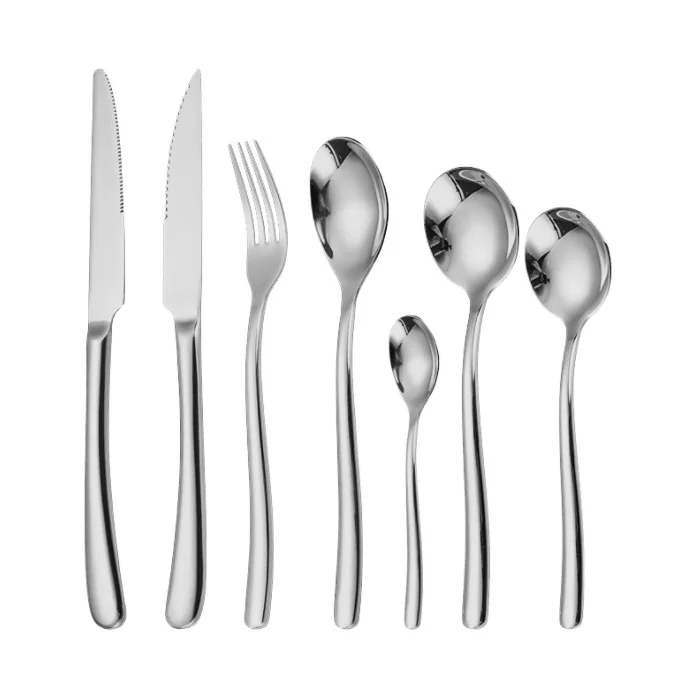High Quality Silver Cutlery Mirror Knives Forks And Spoons With Long Handles 4 Piece Flatware Set for Home Restaurant