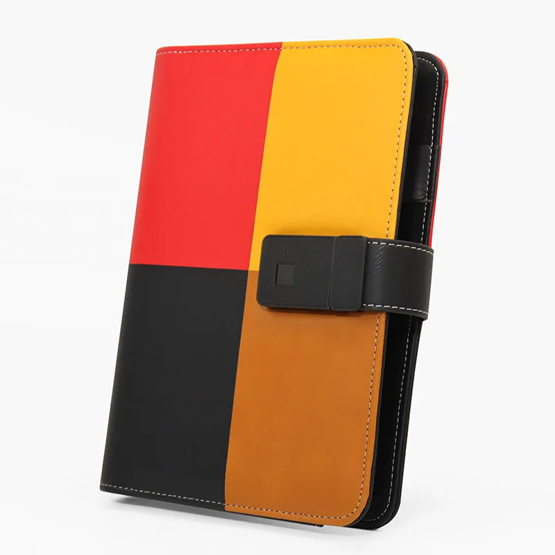 Custom Logo A5 Loose Leaf Pu Leather fingerprint Lock notebook Hard Cover 6 Binder Diary Notebook with fingerprint lock