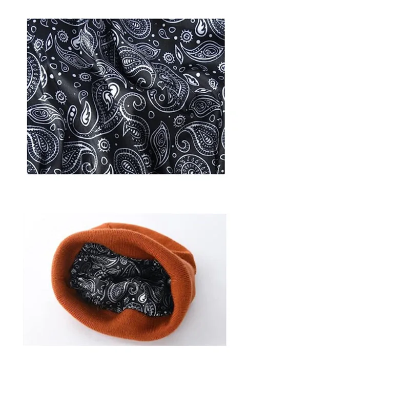 Customized winter hats 100% acrylic plain men satin silk lined brown yellow knitted beanies with satin lining inside