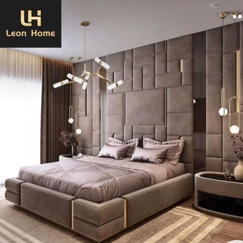 Luxury Italian Bed Manufacturer Customization Luxury Bed Room Set Upholstered Bed With Tall Headboard
