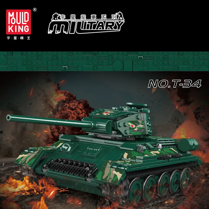 Mould King 20015 T-34 Remote Control Tank building block for kids Technical APP Control Military Battle Tanks Building model
