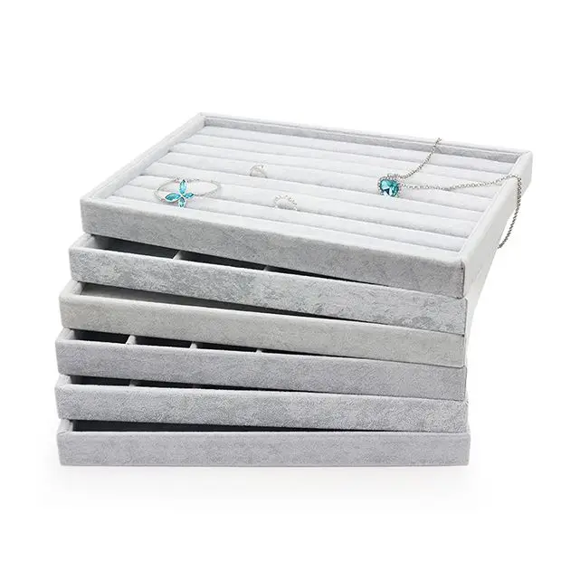 TA MINGREN Wholesale Ring Necklace Earring Showcase Grey Velvet Jewellery Display Tray