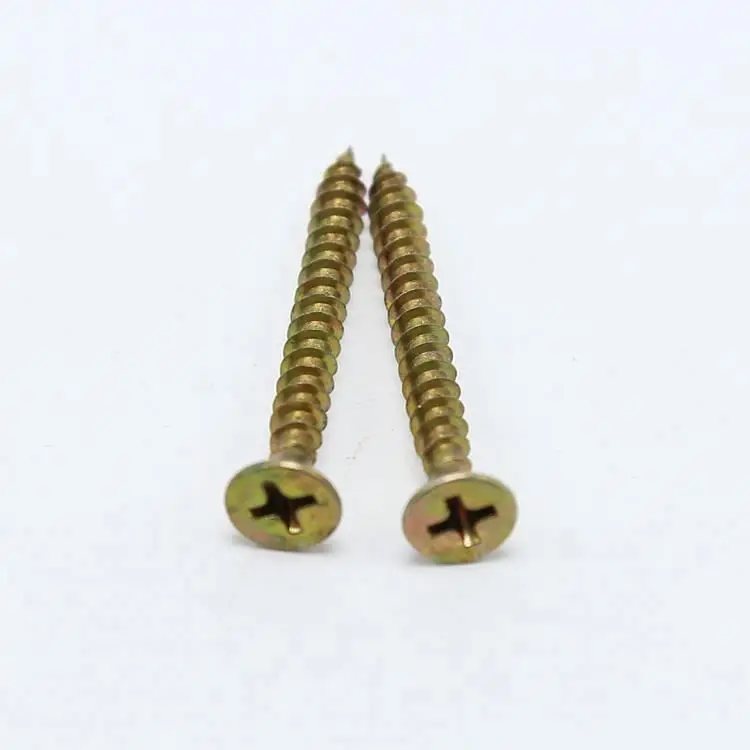 High Strength C1022 Steel Yellow Zinc Double Countersunk Head #2 Phillips Wood Screw with Sharp Point