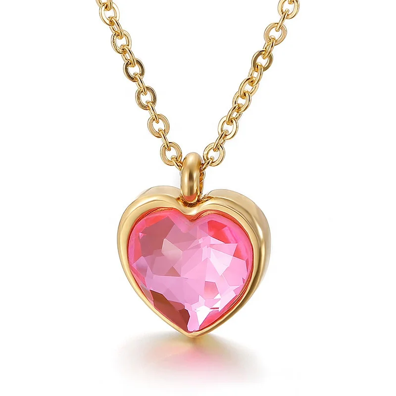 Wholesale Latest Design 316l surgical stainless steel necklace Crystal Love Heart Necklace good grade stainless steel jewelry