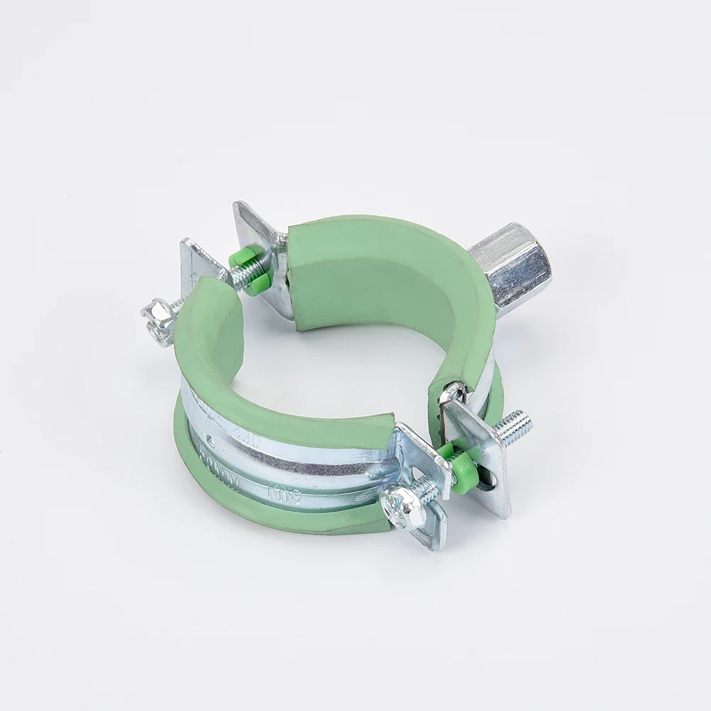 2-1/2Inch 75mm low-friction insulating galvanized steel pipe clmap with green EPDM rubber pipe clamp for plastic tube