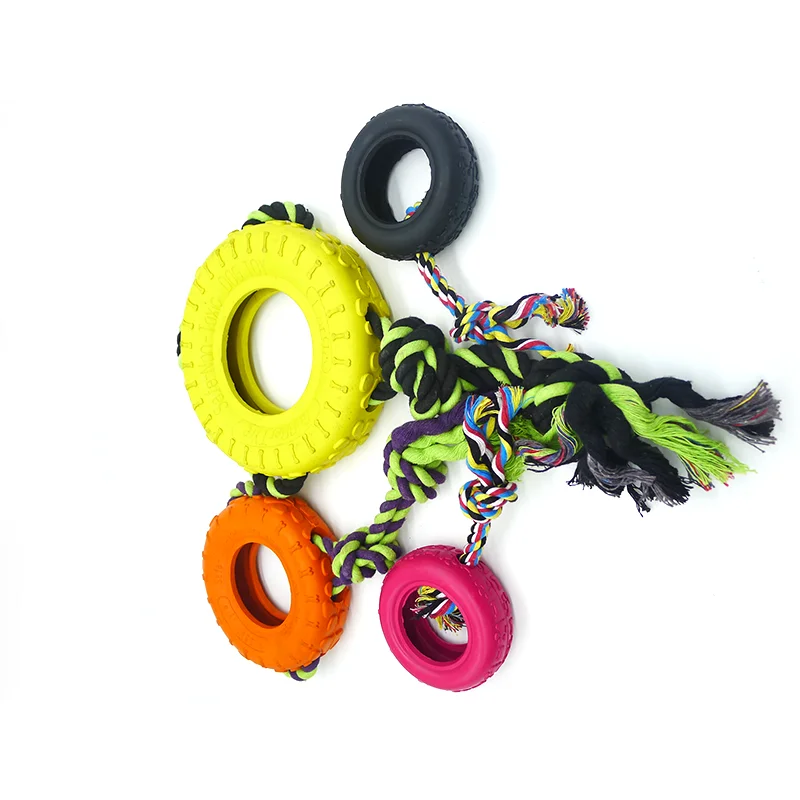Good Quality Bite Resistant Dog Chew Toy Rubber Tire With Rope Ring for Pets Safe Dog Chew Tire