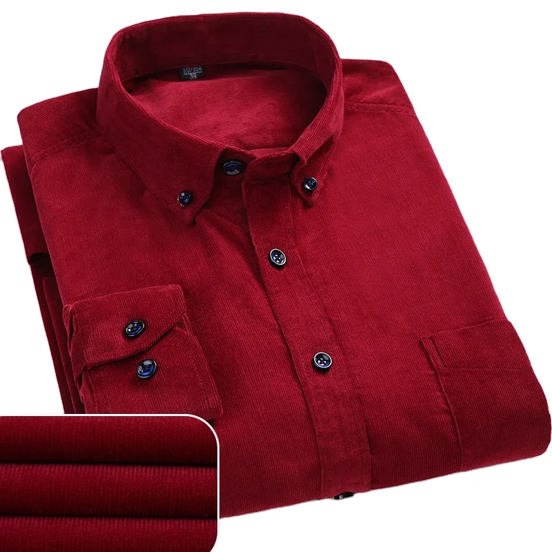 XD314-Quality Autumn Pure Cotton Corduroy Long Sleeved Casual All Cotton Large Men Shirt