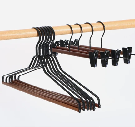 Luxury Heavy Duty Metal Clothes Hangers  Flat Smooth Matt Metallic Coat Hangers with Wood Pants