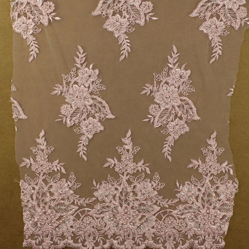 HC-4450-1 Hechun Sell Online Polyester Sew Pearls Beads Pink Cord Lace Fabric for Dress