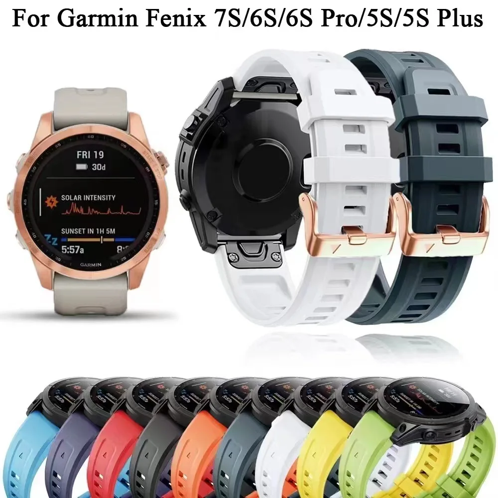 Easy fit watch band for Garmin fenix7S 6S 5S 5S Plus Rose Gold Buckle Silicone Strap 6S Pro Replacement Wristband