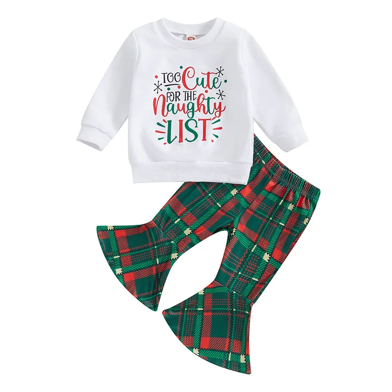 2024 оптовая продажа бутик комплект одежды для девочек толстовка топ и расклешенные штаны с надписью на Рождество одежда
