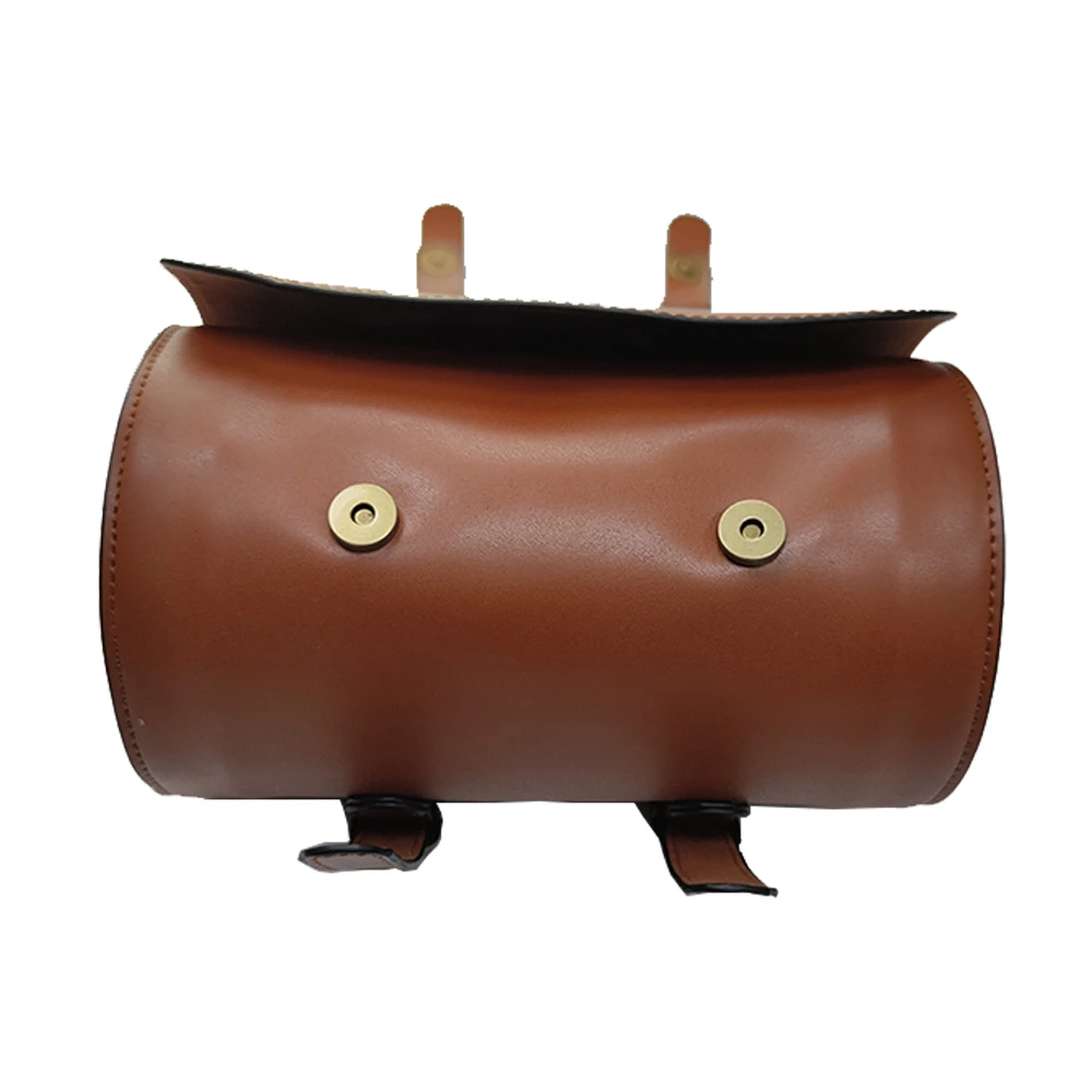 fashion custom brown round bucket rear pu leather bicycle front bag