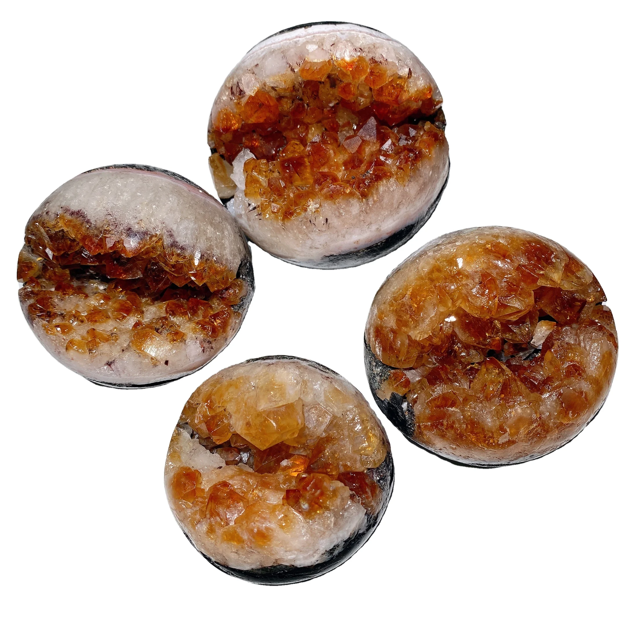 Bulk Wholesale Natural Crystal Cluster Geode Gemstone Sphere Citrine Geode Citrine Sphere