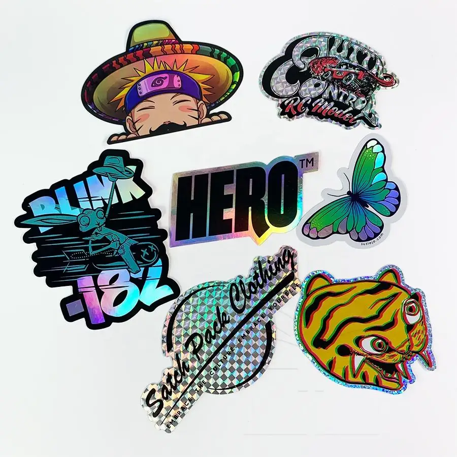 UV Resist Waterproof Rainbow Silver Laser 3 D Hologram Sticker Label Custom Logo Die Cut Glitter Holographic Sticker
