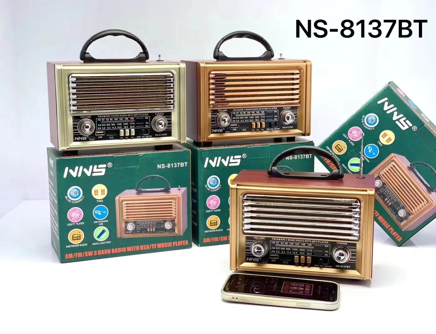 Portable radio wooden headset  radio desktop radio speaker  FM AM SW 3 band MP3 speaker   NS-8137BT