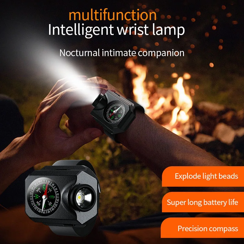 Multifunction Intelligent Wrist Lamp Outdoor Mountaineering Night Riding Running Sport Watch with Compass Waterproof Flashlight