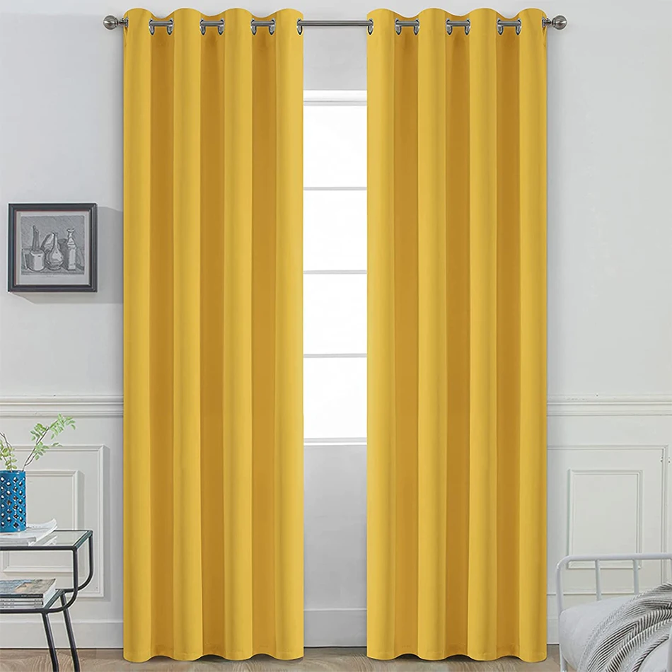 Yellow Room Darkening Grommet Window Drapes Thermal Insulated Light Blocking Blackout Curtains for Bedroom
