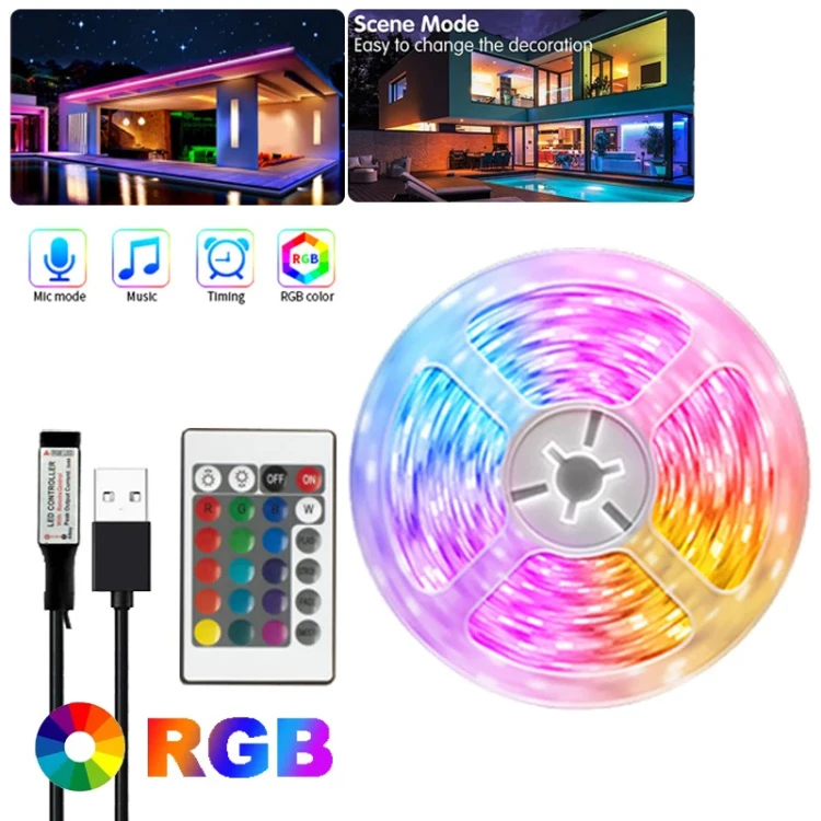 Smart USB 5v RGB Led Strip Light Waterproof 5050 Led Flexible Strip with Remote control 2m 5m Luces Led strip lights for room