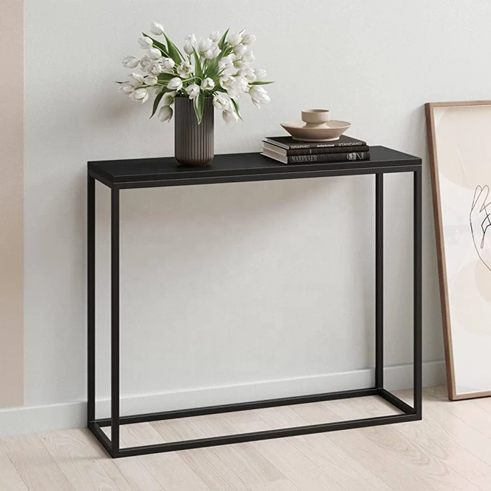 High Kitchen Table Rectangular Industrial Style Bar Table Living Room Console Table with Metal Leg