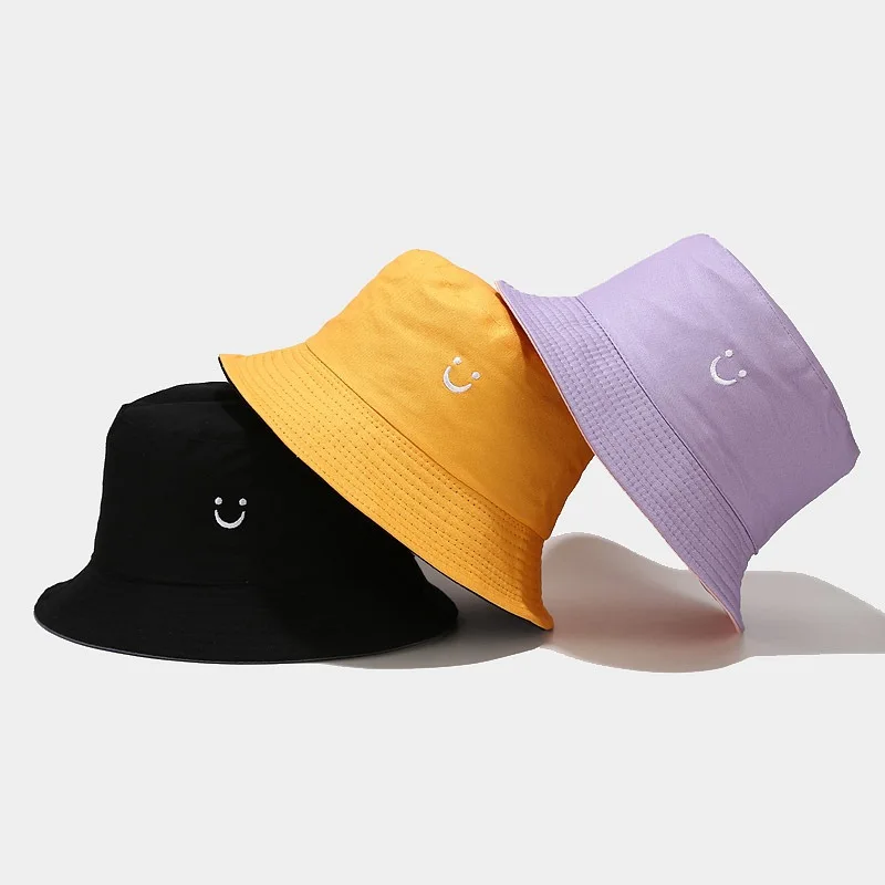 Private Label Large Designer Plain Blank Bulk Adult Cotton Customized Embroidery Smile Printed Logo Fisherman Bucket Hat