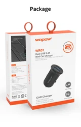 Wopow 2021 IQ2.4A  2 USB Car Charger  Material 94V0 Anti-fire PC DC5V2.4A IQ 12W MAX