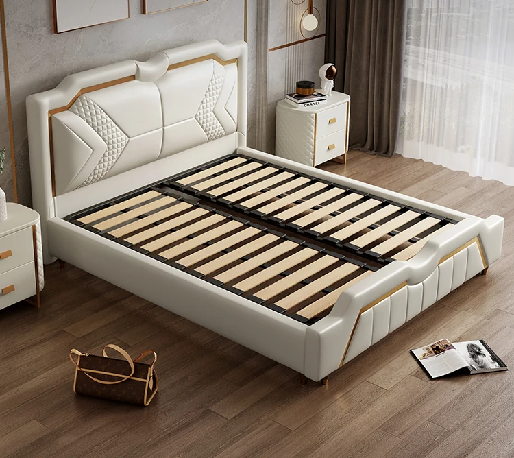 European Double Bedroom Furniture Luxury Design Leather Modern King size Bed