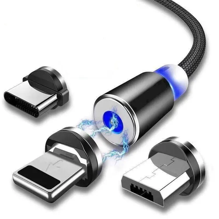 Нейлоновая оплетка прочный безопасный 360 градусов usb Быстрая зарядка 3 в 1 Магнитный кабель для передачи данных телефона