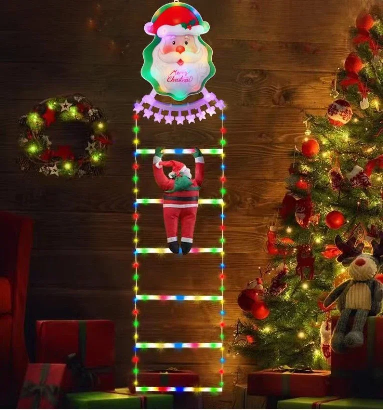 Christmas staircase ladder light outdoor decoration waterproof climbing Santa Claus doll pendant luminous led fairy light