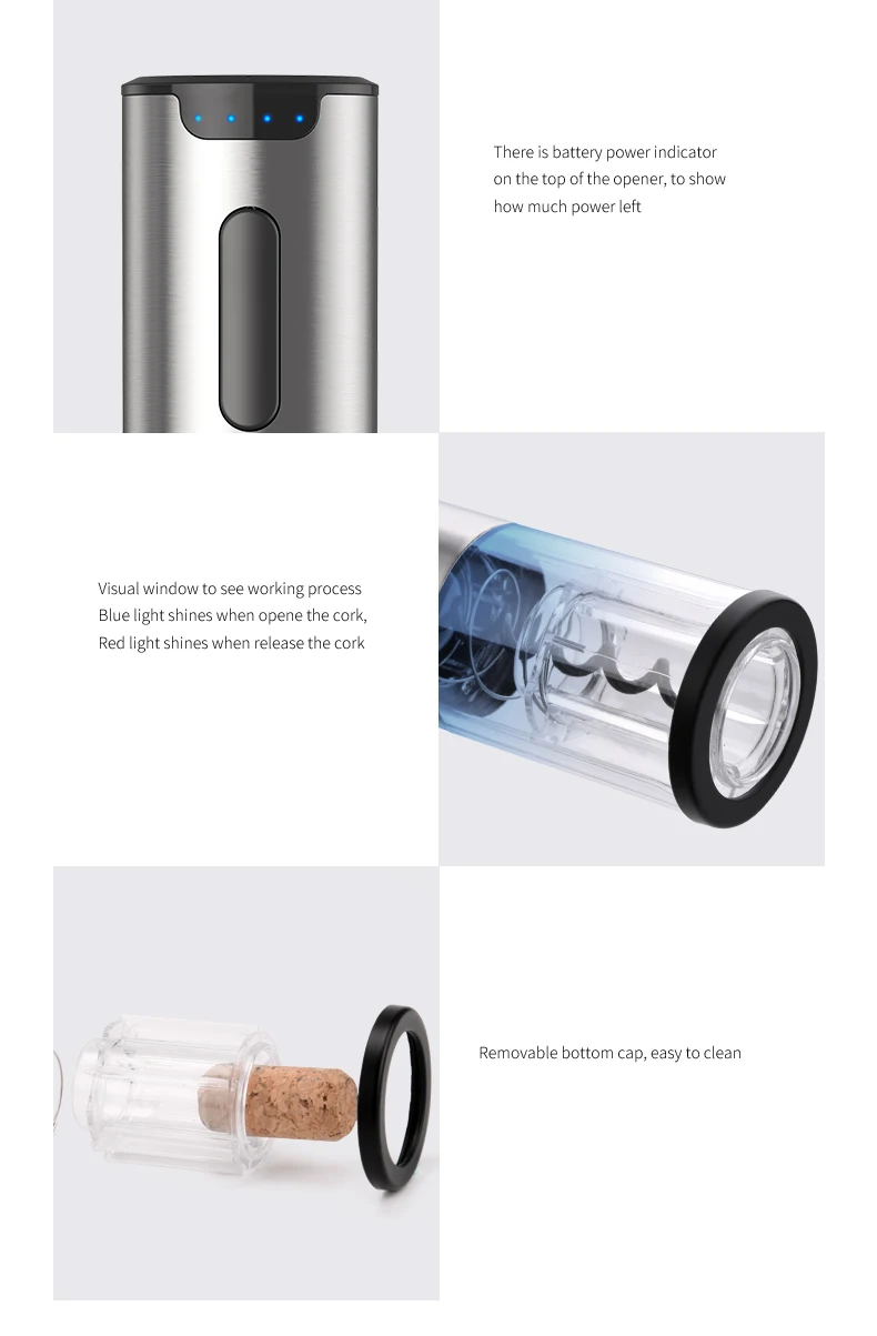 Rechargeable Electric Wine Bottle Opener Automatic Corkscrew Openers with Foil Cutter and USB Charging Cable - Blue bottleopener