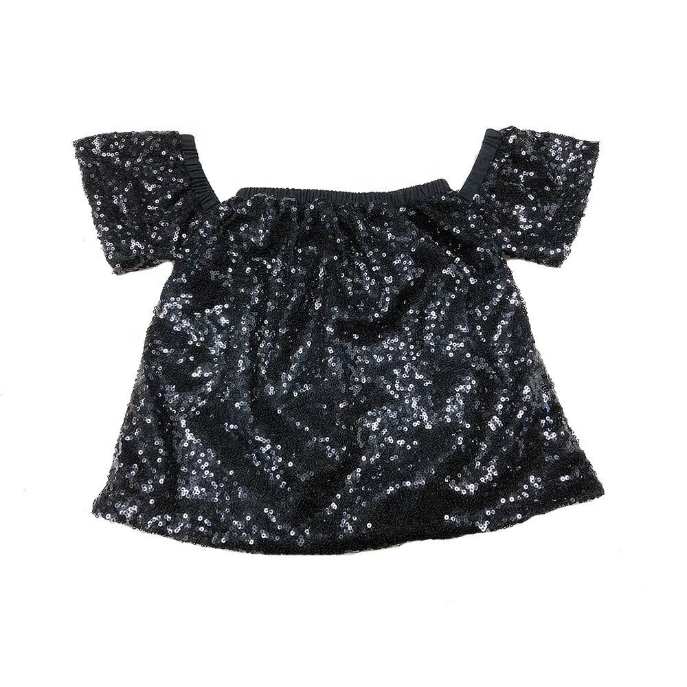 
Factory Customize Order Spring Summer Girls Off the shoulder blouse sequin shirt tops 