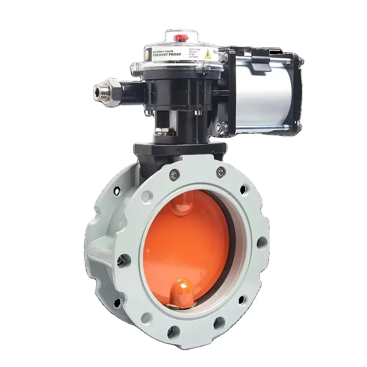 10/16 Bar Aluminium Alloy Single/Double Flange Pneumatic Dust Butterfly Valve For Cement Factory