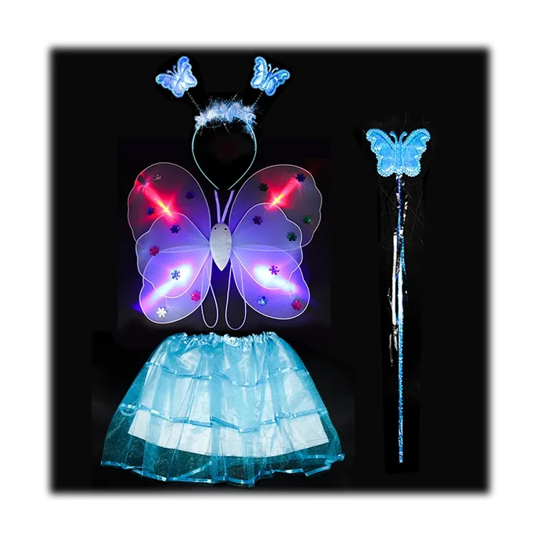 Hot Sale Kids Party Costume Led Fairy Dress With Butterfly Wings