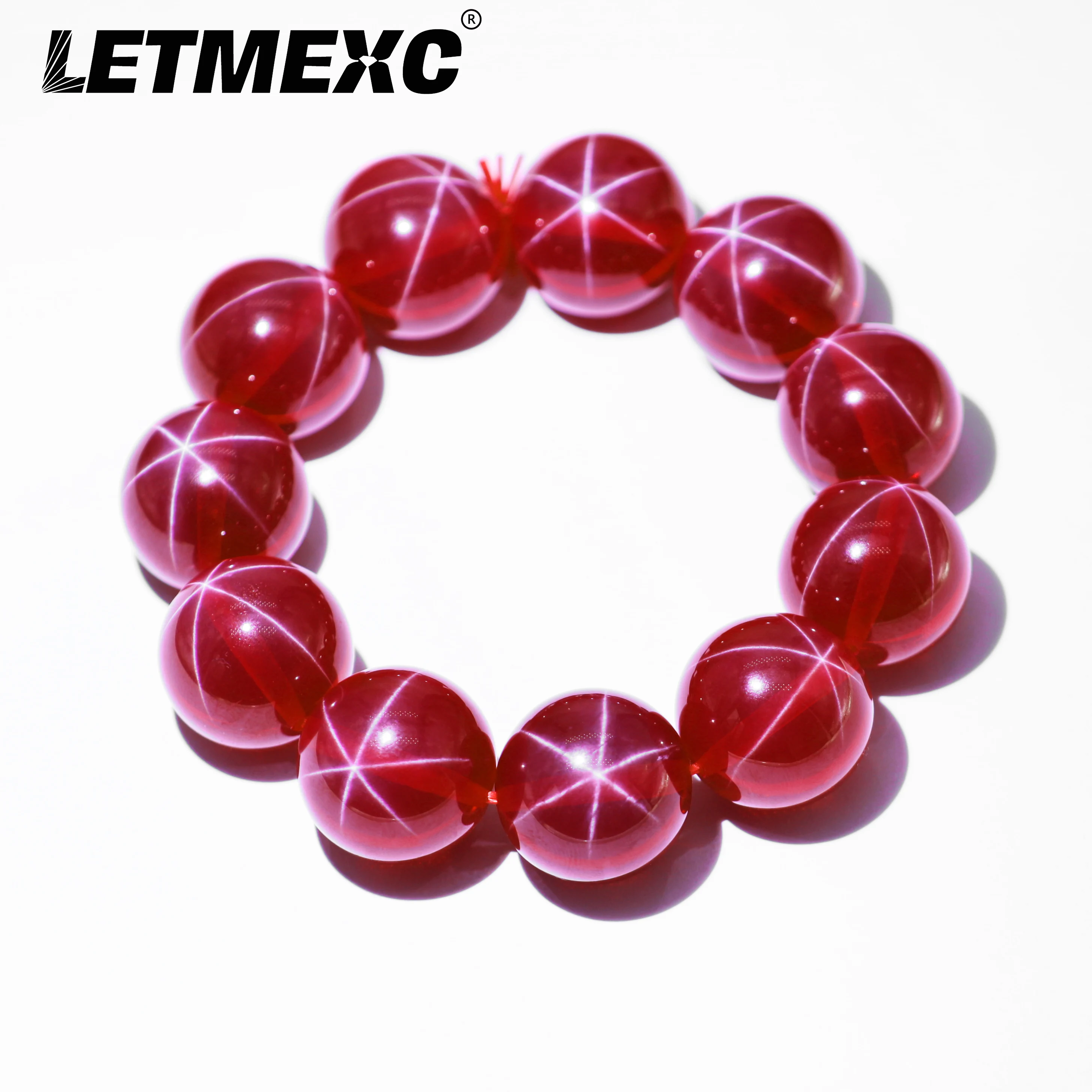 LETMEXC Synthetic Corundum Round Ball Beads Red Ruby Stone Synthetic Star Ruby Gem Price Loose Gemstone  Passed Diamond Test Pen