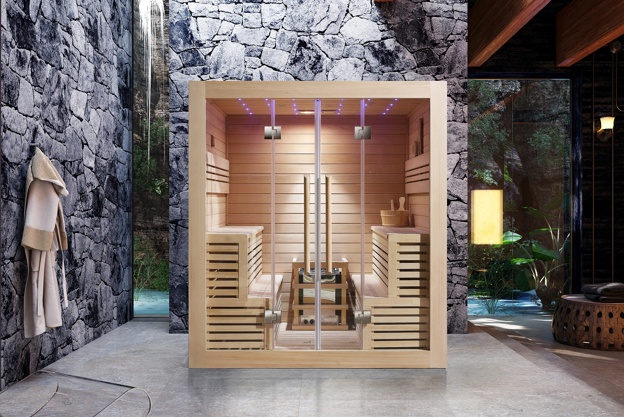 Design most popular cheap new style 2 person Spruce Hemlock Cedar steam room sauna