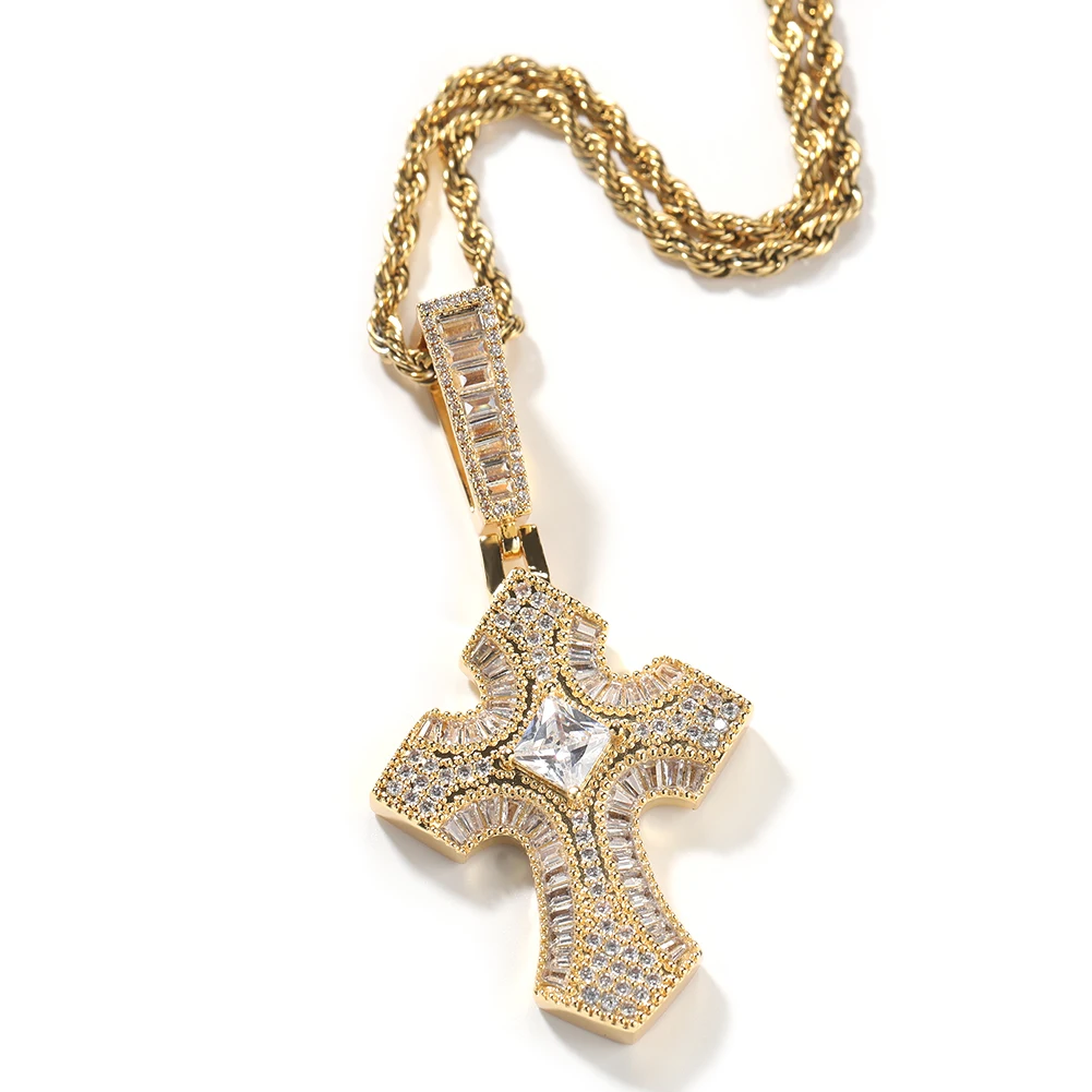 Hot Sale Cross Pendant Large Size Black CZ Cross Necklace 18K Gold Plated Hiphop Designer Women Man Jewelry