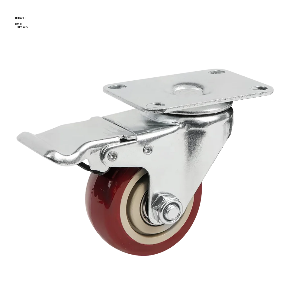 Universal 3 / 4 / 5 Inch Red Omni Medium Duty Wheels with Brake for Trolley Shelf