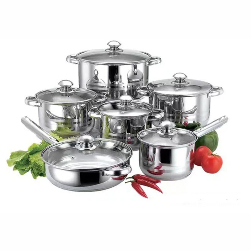 Professional Factory 12 Pcs Non Stick Stainless Steel Cookware Sets Pots And Pans Cooking Pot Set