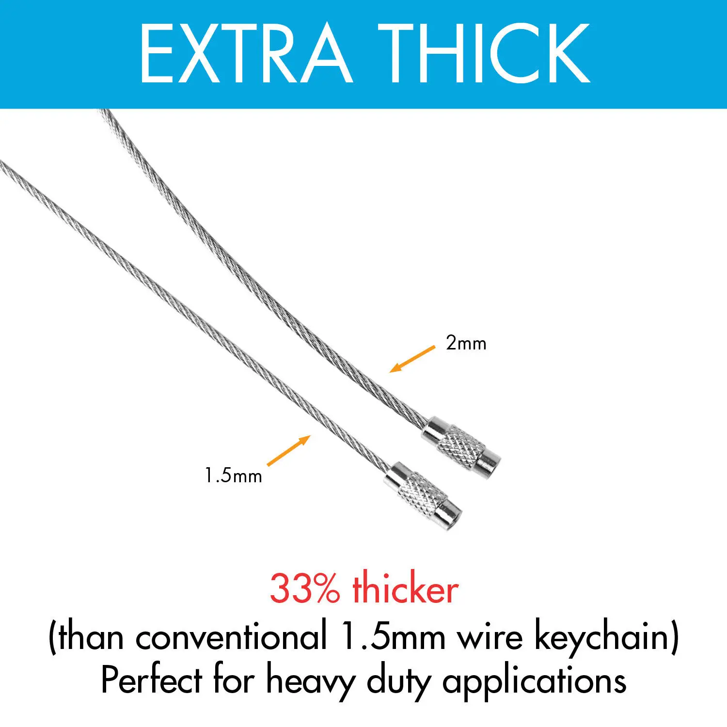 2mm Stainless Steel Wire Keychain 6.3 Aircraft Cable Key Ring Luggage Loops