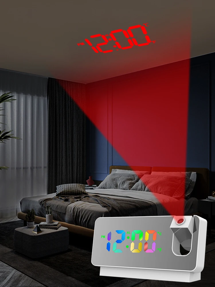 LED Digital Time Projection Table Ceiling Wall Electronic Alarm Clock with Projector Laser Featuring Bedroom Bedside