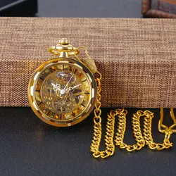 Large mechanical pocket watch high quality golden mskeleton watch wheels design stylish luxury pocket watch wholesale