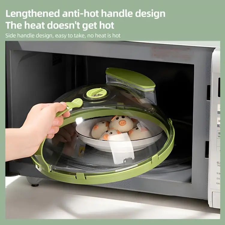 Microwave Splatter Cover for Food - Clear Microwave Splash Guard Cooker Lid with Handle / Adjustable Steam Vents Holes 10 Inches