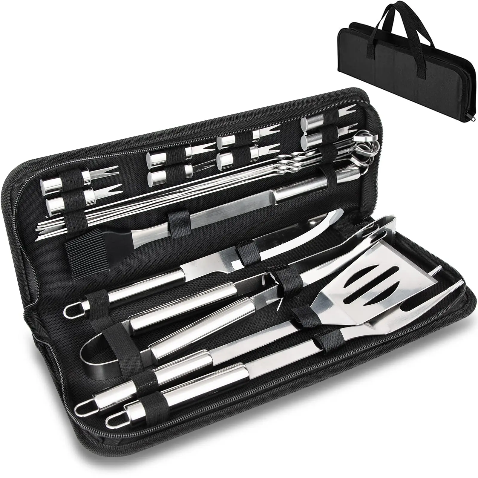 Stainless Steel 18-piece Grill Set Oxford Cloth Bag Bbq Spatula Tools Outdoor Portable Barbecue Cooking Knife Fork Set