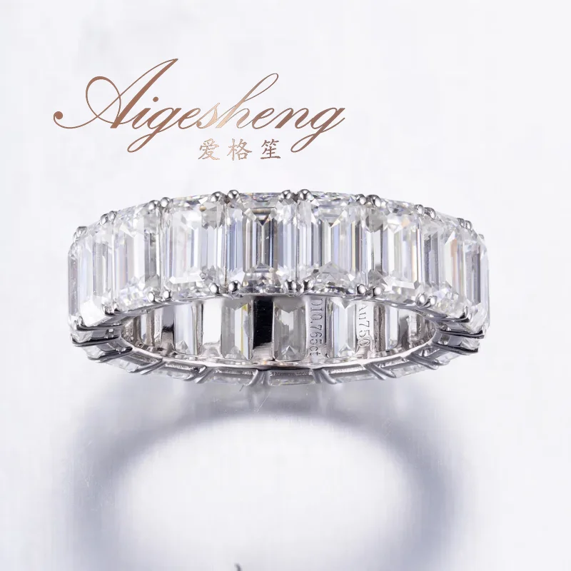 Aigesheng Pure Gold Jewelry Ring Real Diamond Baguette Cut Engagement Ring Wedding Ring For Women