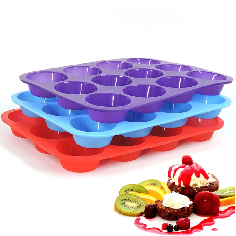 Non-stick round mini 12 cups silicone muffin bakeware cupcake pan cake cup reusable silicone baking mold shape
