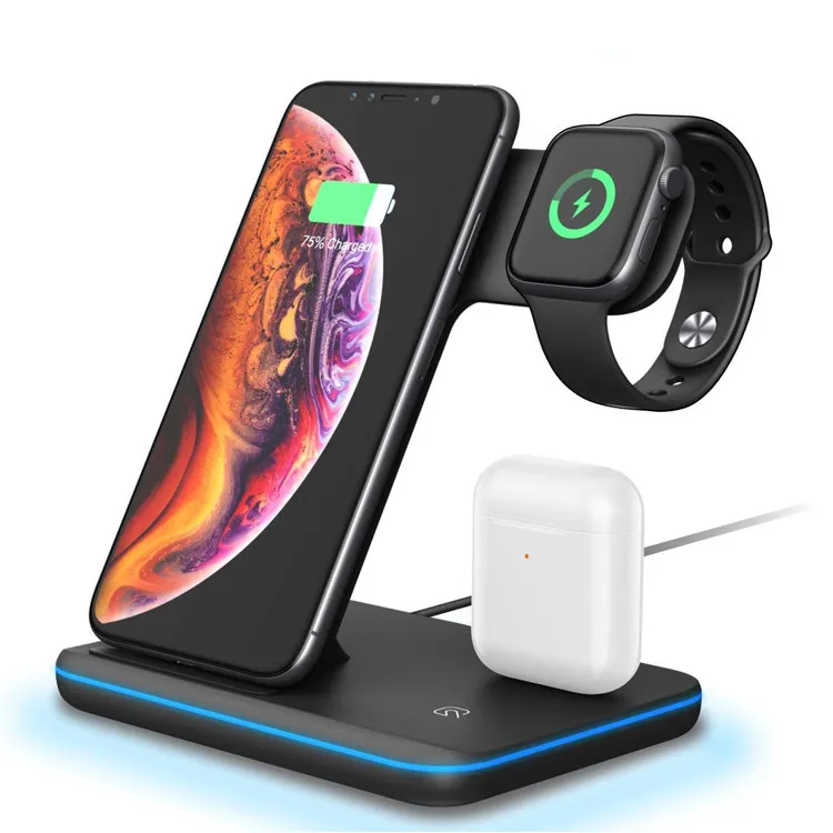 Горячая Распродажа 3 в 1 быстрая Беспроводная зарядная станция QI для Iphone 8 x Xs Max Xr 11 12 Samsung S9 S10